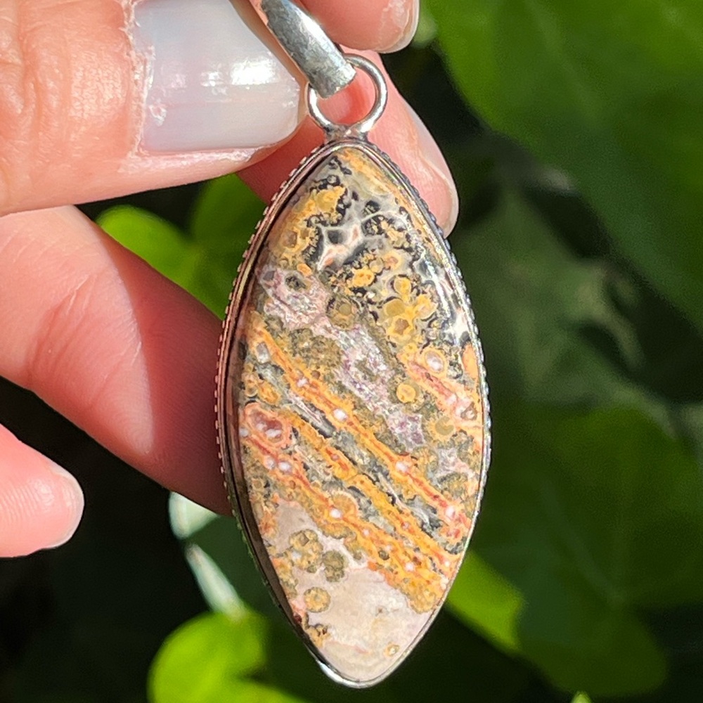 Silver plated leopard‎ skin jasper pendant